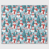 Blaue und rote Weihnachtsschneemänner Festlich Geschenkpapier (Flach)