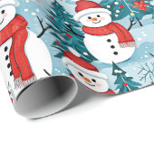 Blaue und rote Weihnachtsschneemänner Festlich Geschenkpapier (Rolleneckpunkt)
