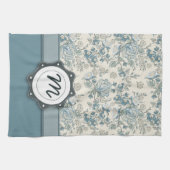 Blaue und SahneRosen mit Monogramm Handtuch (Horizontal)