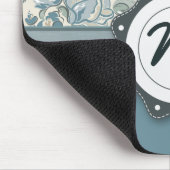 Blaue und SahneRosen mit Monogramm Mousepad (Ecke)