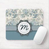 Blaue und SahneRosen mit Monogramm Mousepad (Mit Mouse)