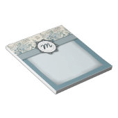 Blaue und SahneRosen mit Monogramm Notizblock (angewinkelt)
