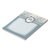 Blaue und SahneRosen mit Monogramm Notizblock (Rotiert)