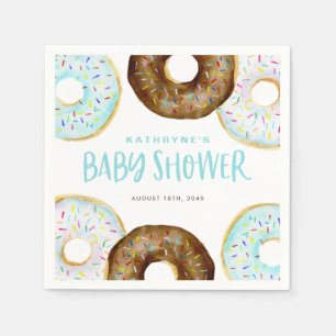 Blaue und Schokoladen-Sprinkle-Donuts-Baby-Party Serviette