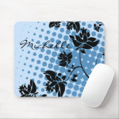 Blaue und schwarze abstrakte Blumen Mousepad (Mit Mouse)
