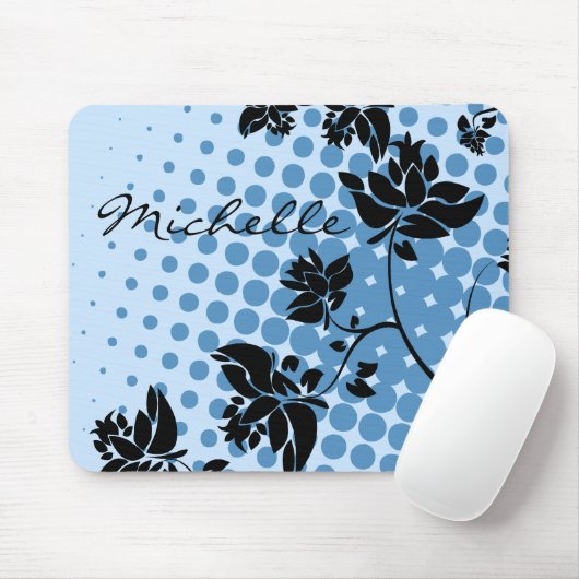 Blaue und schwarze abstrakte Blumen Mousepad (Mit Mouse)