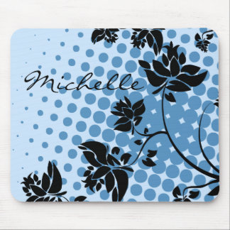 Blaue und schwarze abstrakte Blumen Mousepad