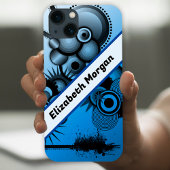 Blaue und schwarze abstrakte Grunge-Kreise Case-Mate iPhone Hülle