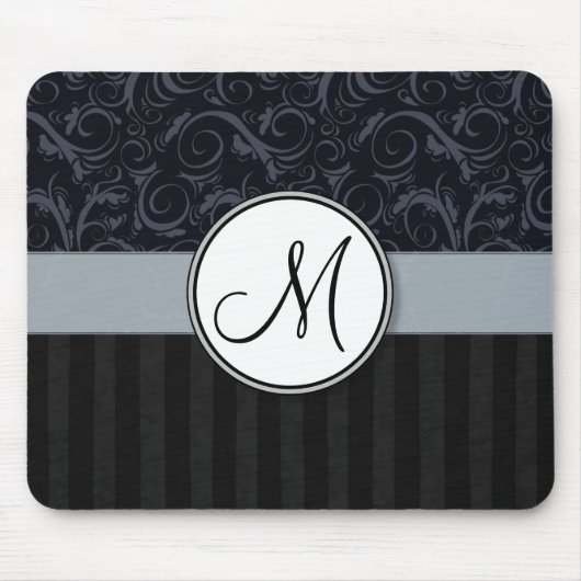 Blaue und schwarze BlumenBündel, Streifen mit Mousepad (Vorne)