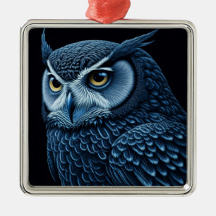 Blaue und schwarze ernste Eule  Ornament Aus Metall