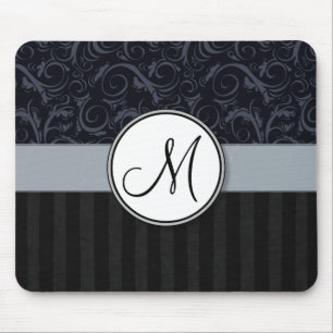 Blaue und schwarze florale Schwaden, Streifen mit Mousepad