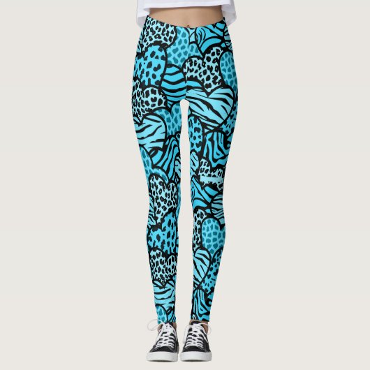 Blaue und schwarze gürtelige Tierherzen beobachten Leggings (Vorderseite)