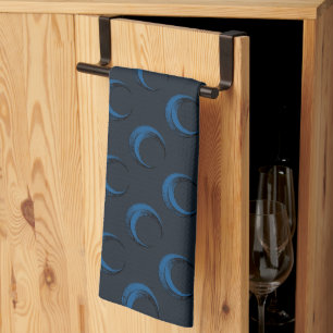 Blaue und schwarze Halbmond-Muster-Halloween Geschirrtuch