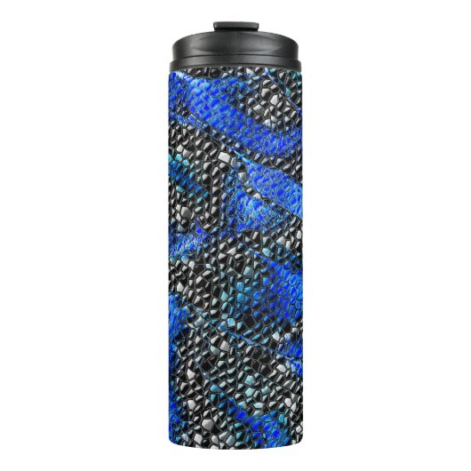 Blaue und schwarze Halbwertswaage Thermosbecher (Vorderseite)