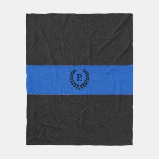 Blaue und schwarze Ledertextur mit schwarzem Kranz Fleecedecke (Vorderseite)
