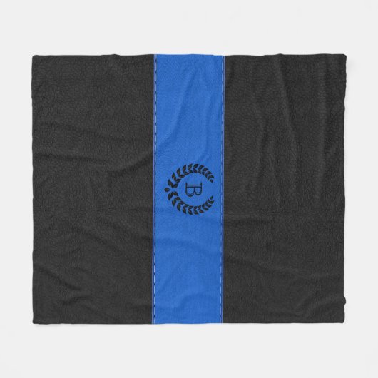 Blaue und schwarze Ledertextur mit schwarzem Kranz Fleecedecke (Vorderseite (Horizontal))