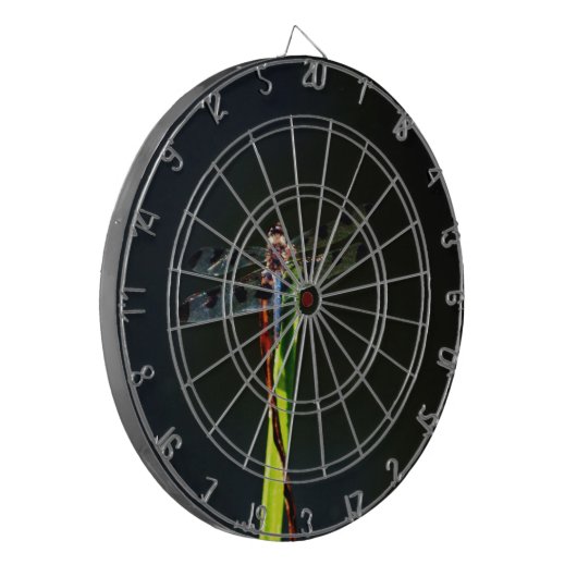 Blaue und schwarze Libelle auf grünem und rotem Gr Dartscheibe (Vorderseite Links)