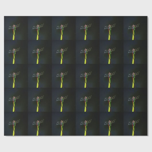 Blaue und schwarze Libelle auf grünem und rotem Gr Geschenkpapier (Flach)