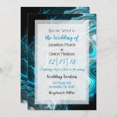 Blaue und schwarze Marmorflüssigkeit Hochzeit Einladung (Vorne/Hinten)