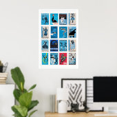 Blaue und schwarze Matchbox-Etiketten-Collage, min Poster (Heimbüro)