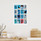 Blaue und schwarze Matchbox-Etiketten-Collage, min Poster (Küche)