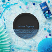 Blaue und schwarze moderne Glamour Pailletten schi Pappteller (Party)