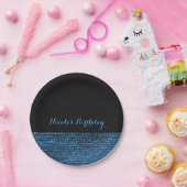 Blaue und schwarze moderne Glamour Pailletten schi Pappteller (Party)