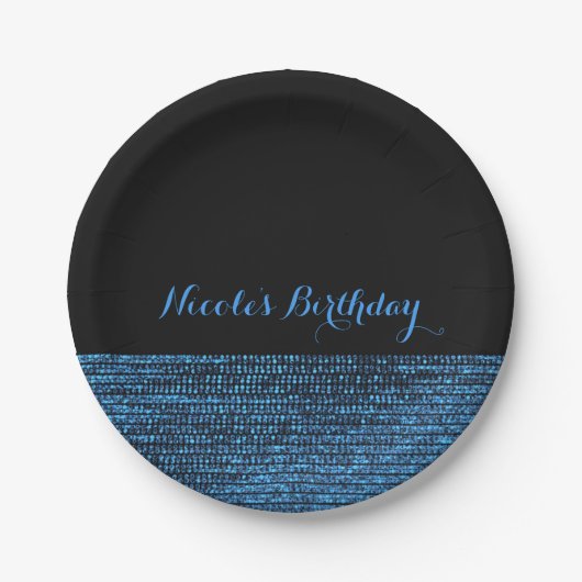 Blaue und schwarze moderne Glamour Pailletten schi Pappteller (Vorderseite)