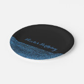 Blaue und schwarze moderne Glamour Pailletten schi Pappteller (Schrägansicht)