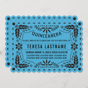Blaue und schwarze Papagei Picado Quinceñera Einladung