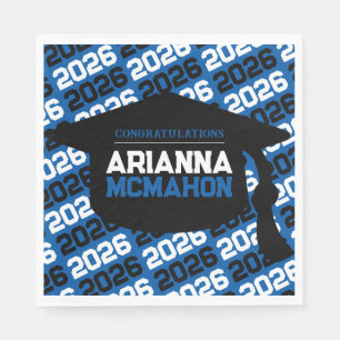 Blaue und schwarze personalisierte Abschlusskappe Serviette