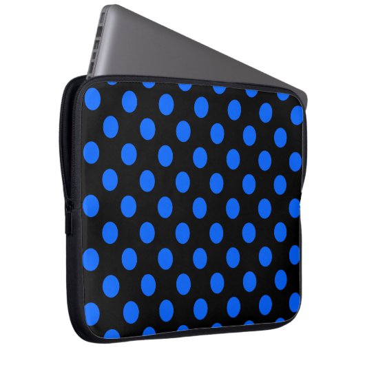 Blaue und schwarze Polka Laptopschutzhülle (Vorne Rechts)