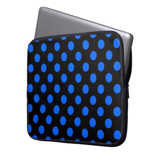 Blaue und schwarze Polka Laptopschutzhülle (Vorderseite Links)