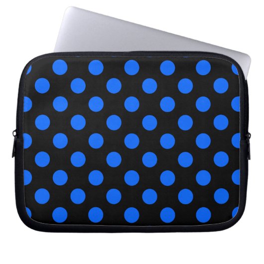 Blaue und schwarze Polka Laptopschutzhülle (Vorderseite)