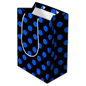 Blaue und schwarze Polka Mittlere Geschenktüte (Rückseite Schrägansicht)