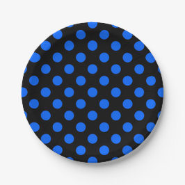 Blaue und schwarze Polka Pappteller