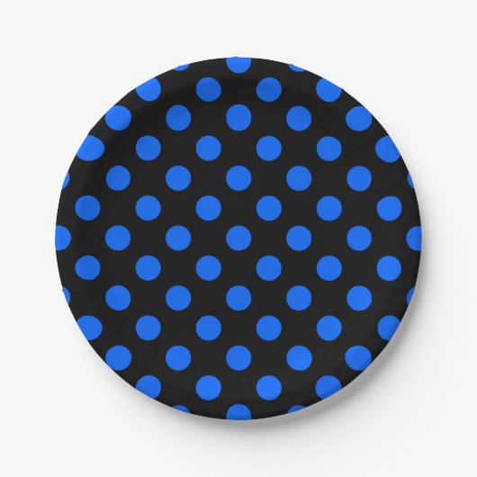Blaue und schwarze Polka Pappteller (Vorderseite)