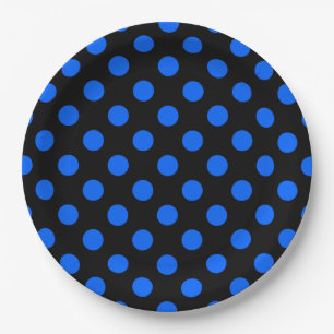 Blaue und schwarze Polka Pappteller