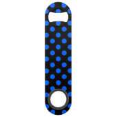 Blaue und schwarze Polka Speedflaschenöffner (Rückseite)