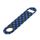 Blaue und schwarze Polka Speedflaschenöffner (Rückseite Schrägansicht)