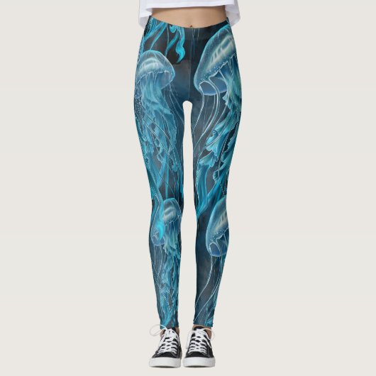 Blaue und schwarze Quallen Leggings (Vorderseite)