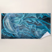 Blaue und schwarze Quallen Strandtuch (Vorderseite)