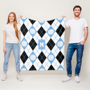 Blaue und schwarze Raute mit Volleyballs Fleecedecke