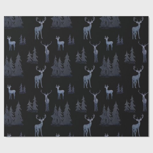 Blaue und schwarze Rentiermuster Geschenkpapier (Flach)