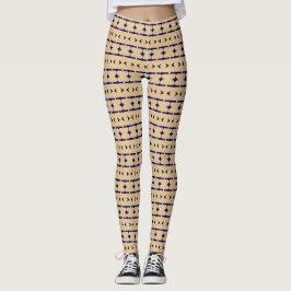 Blaue und schwarze Stammesmuster auf khakifarbenem Leggings
