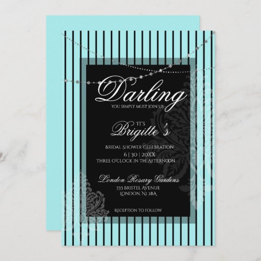 Blaue und schwarze Streifen Einladung (Vorne/Hinten)