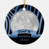 Blaue und schwarze Verzierung des Zebra-Bonbon-16 Keramikornament (Vorne)