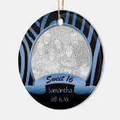 Blaue und schwarze Verzierung des Zebra-Bonbon-16 Keramikornament (Links)