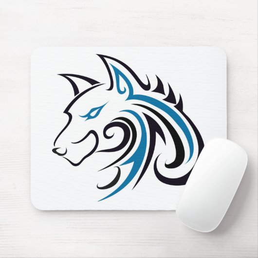 Blaue und schwarze Wolf-Kopf-Kontur Mousepad (Mit Mouse)