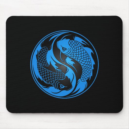 Blaue und schwarze Yin Yang Koi Fische Mousepad (Vorne)